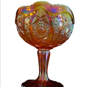 Vintage Imperial Carnival Glass Marigold Iridescent Pedestal Compote Bowl